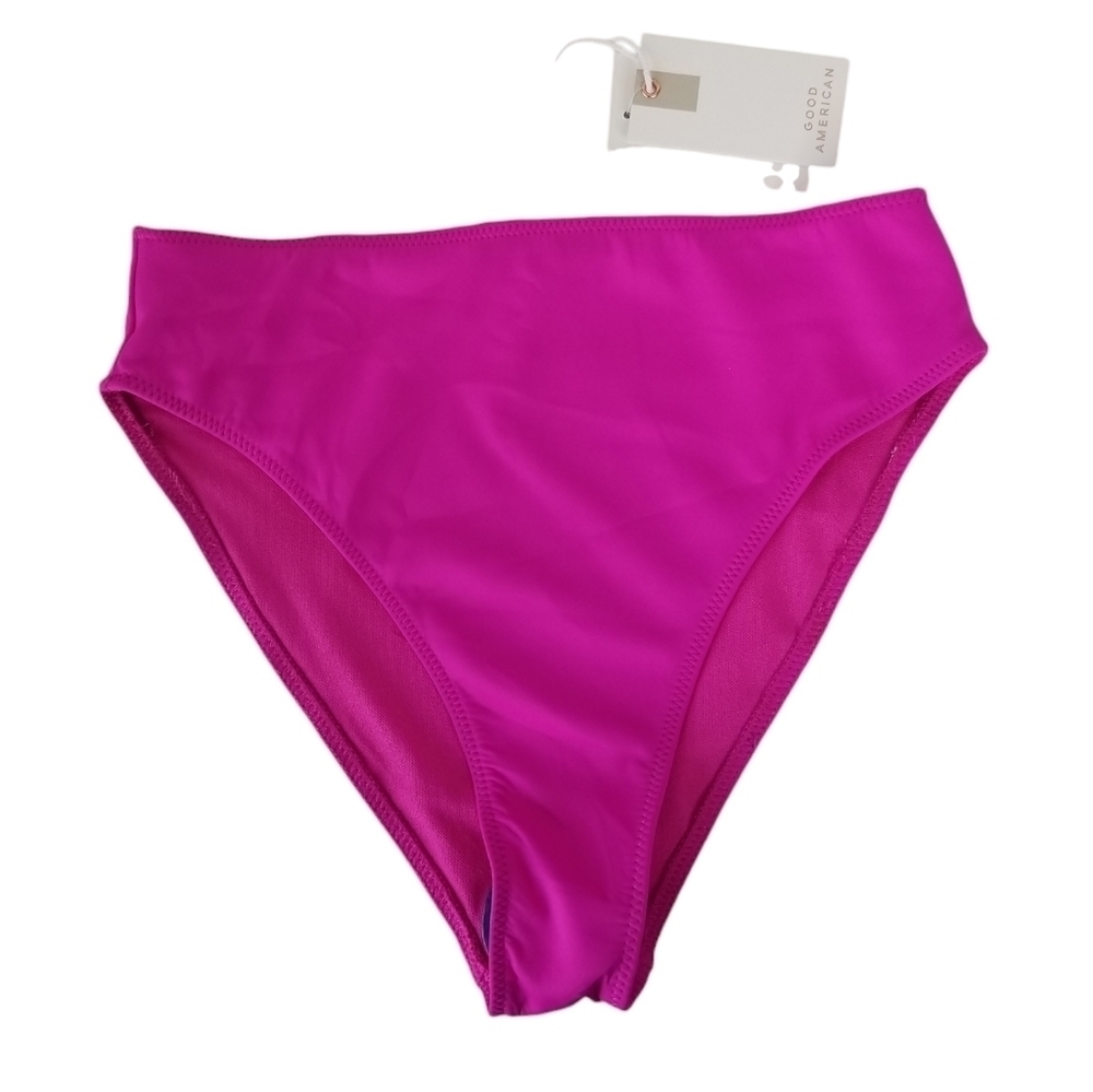 NWT Good American Good Waist High Leg Bikini Bottoms Fuchsia Pink Size 2